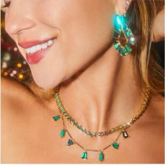 NEW Kendra Scott BLAIR Gold Jewel Strand Necklace Emerald Mix Green Dust Bag - Picture 2 of 7